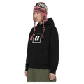 Side view of the Armada Icon Hoodie in Black colourway, unisex's model