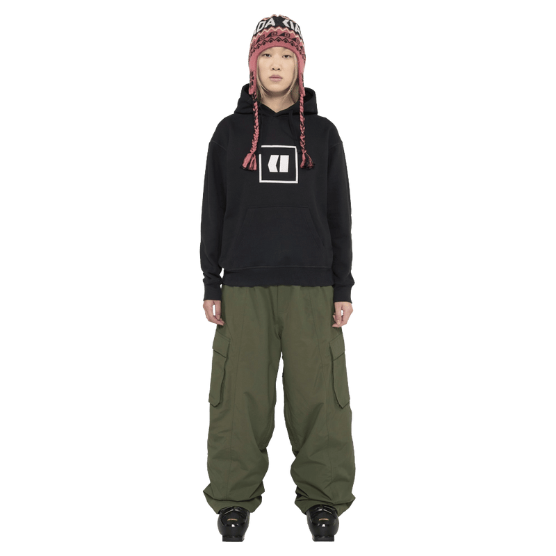 Full-body view of the Armada Icon Hoodie in Black colourway, unisex's model