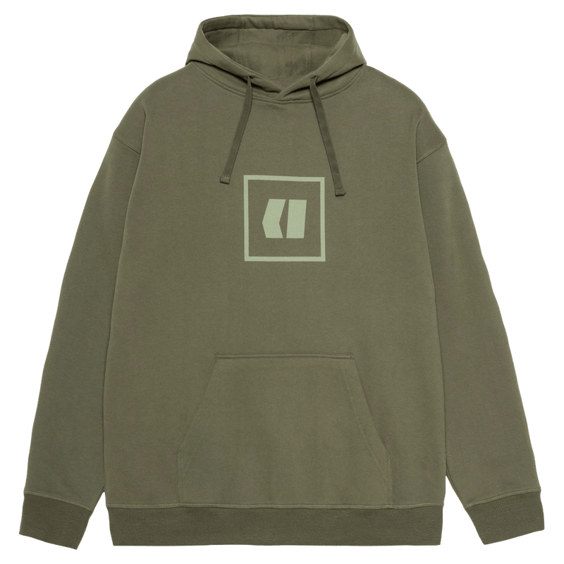 Main view of the Armada Icon Hoodie in Olive colourway, unisex's model