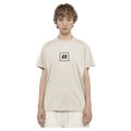 Front view of the Armada Icon Tee in Cream colourway, unisex's model
