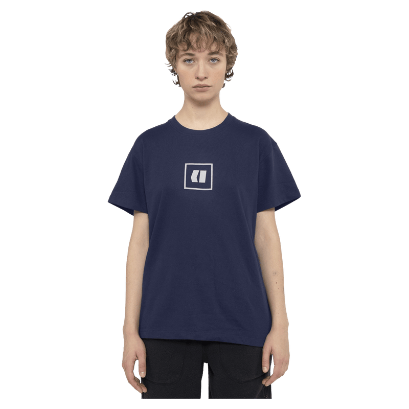 Front view of the Armada Icon Tee in Navy colourway, unisex's model