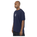 Side view of the Armada Icon Tee in Navy colourway, unisex's model