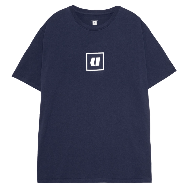 Main view of the Armada Icon Tee in Navy colourway, unisex's model