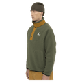 Side view of the Armada Kenlem Fleece Popover in Olive colourway, unisex's model