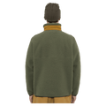 Back view of the Armada Kenlem Fleece Popover in Olive colourway, unisex's model