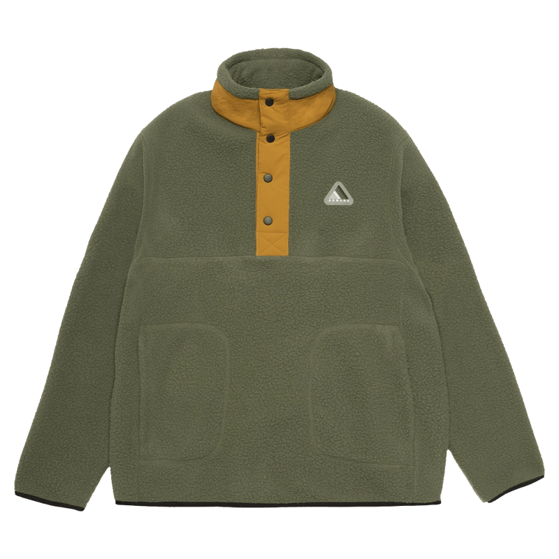 Main view of the Armada Kenlem Fleece Popover in Olive colourway, unisex's model