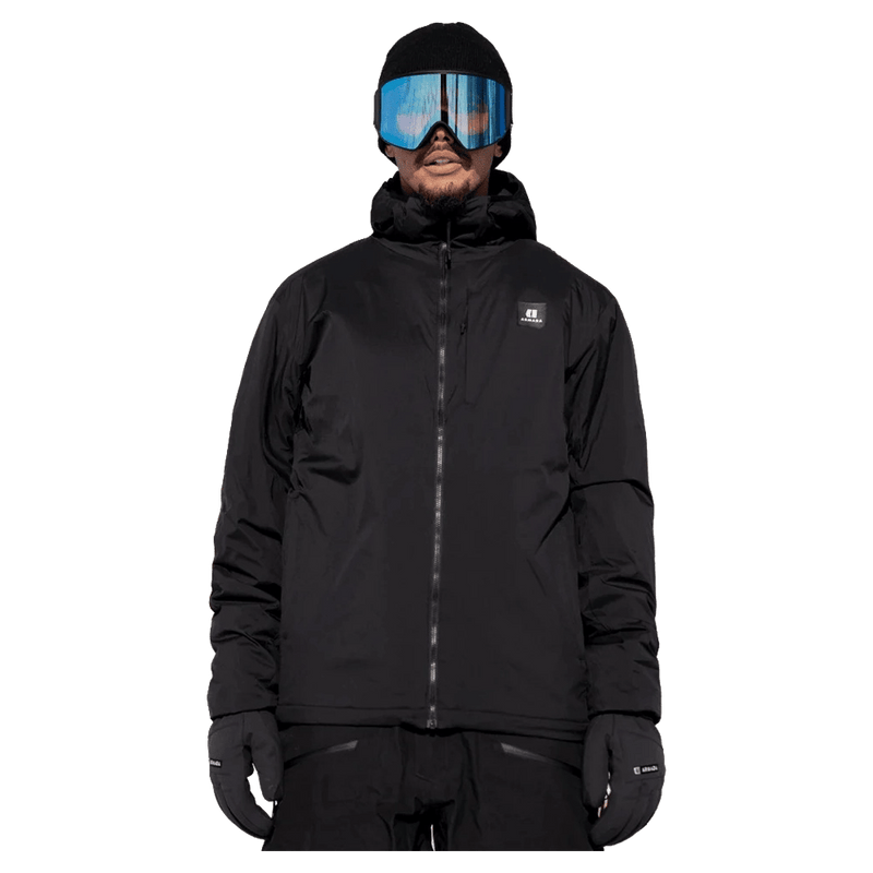 Front view of the Armada Locator Stretch Insulator in black colourway, unisex's model