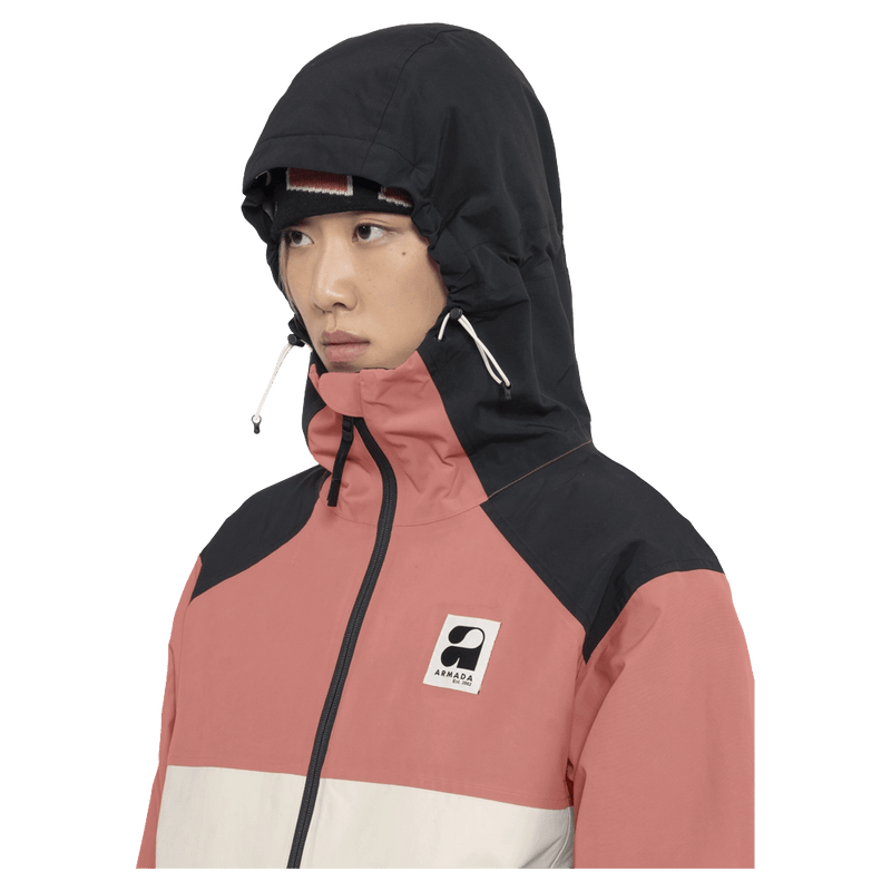 Hood view of the Armada Nylie 2L Insulated Jacket in Faded Rose cream colourway, women's model