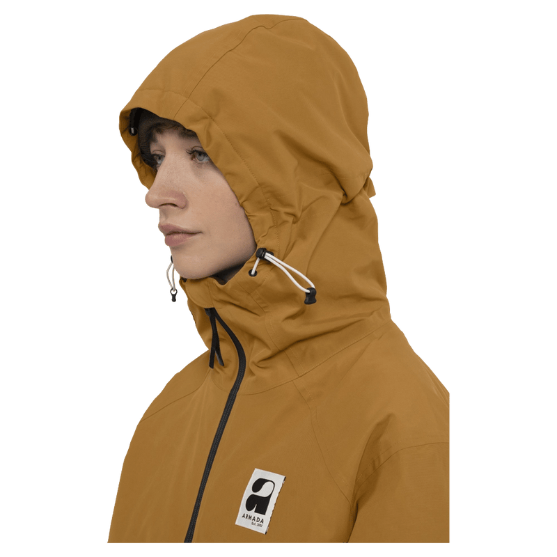 Hood view of the Armada Nylie 2L Insulated Jacket in Golden Brown colourway, women's model