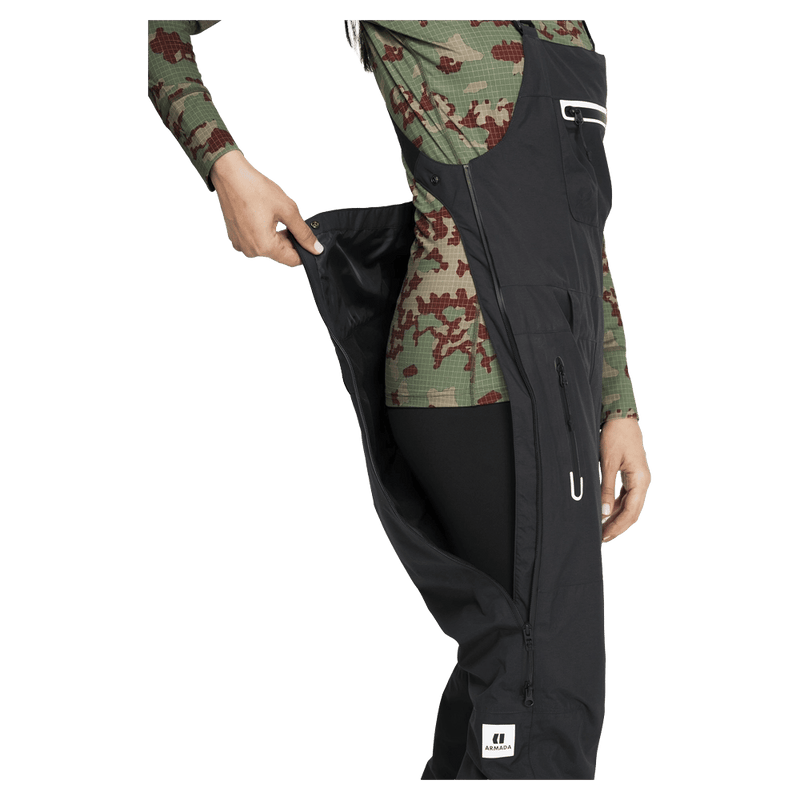 Open side view of the Armada Pascore 2L Bib in Black colourway, women's model