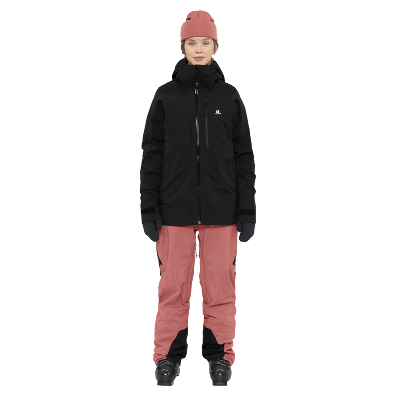 Full-body view of the Armada Pavara 3L Jacket in Black colourway, women's model