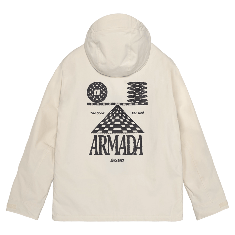 Back view of the Armada Reedy 2L Jacket in Cream colourway, men's model