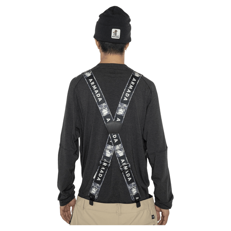 Back model view of the Armada Stage Suspenders in Black colourway, unisex's model
