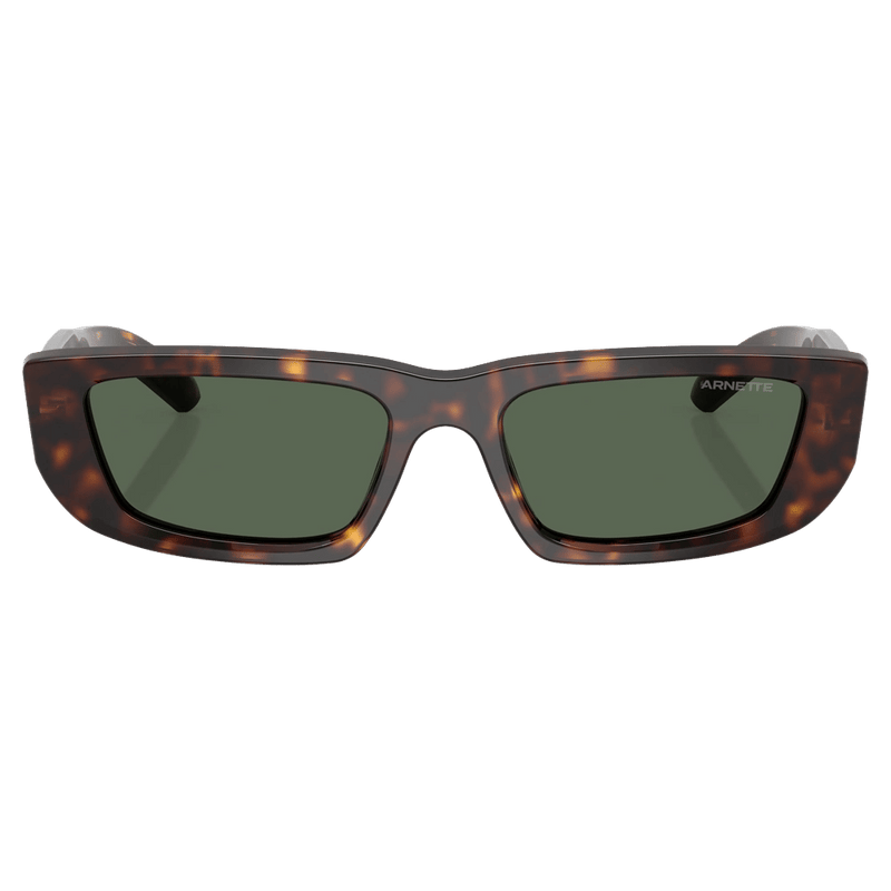 Front view of the Arnette AL Sunglasses in Dark Havana, Dark Green lens, unisex model