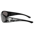 Side view of the Arnette Ilum 2.0 Sunglasses in Black Silver Flames, Light Grey Mirror lens, unisex model