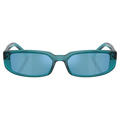 Front view of the Arnette Jet Sunglasses in Transparent Blue, Dark Grey lens, unisex model