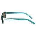 Side view of the Arnette Jet Sunglasses in Transparent Blue, Dark Grey lens, unisex model