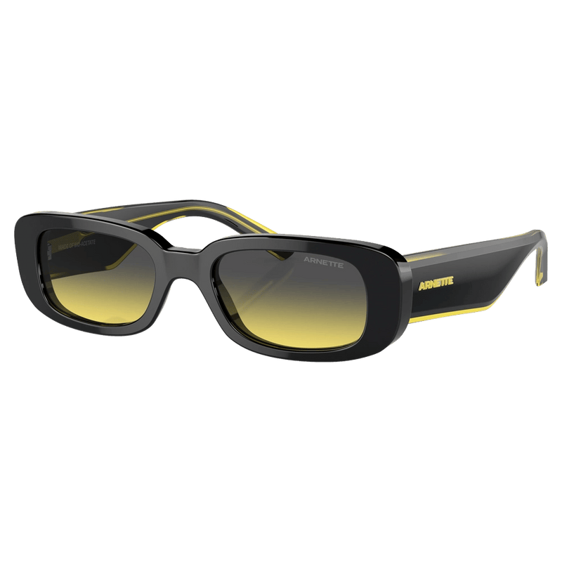 Main view of the Arnette Little Sunglasses in Black Fifty, Yellow lens, unisex model