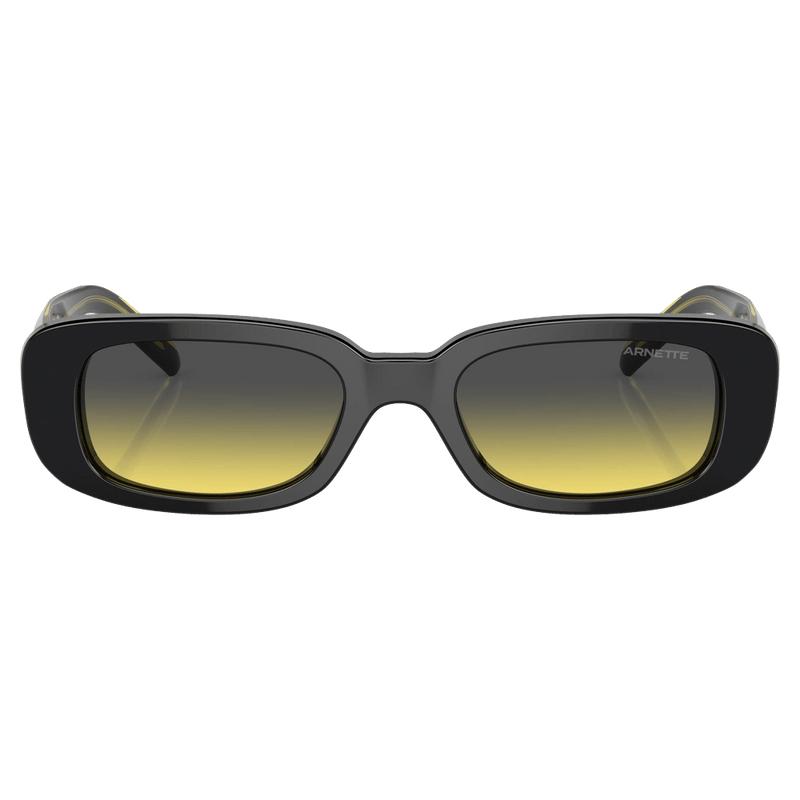 Front view of the Arnette Little Sunglasses in Black Fifty, Yellow lens, unisex model
