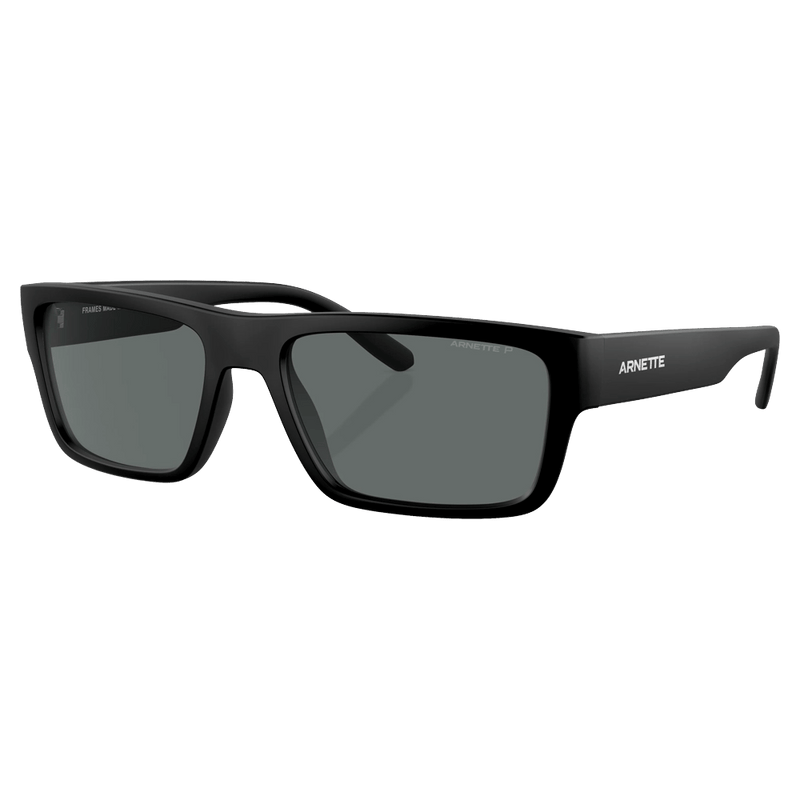 Main view of the Arnette Phoxer Sunglasses in Matte Recycled Black, Polar Dark Grey lens, unisex model