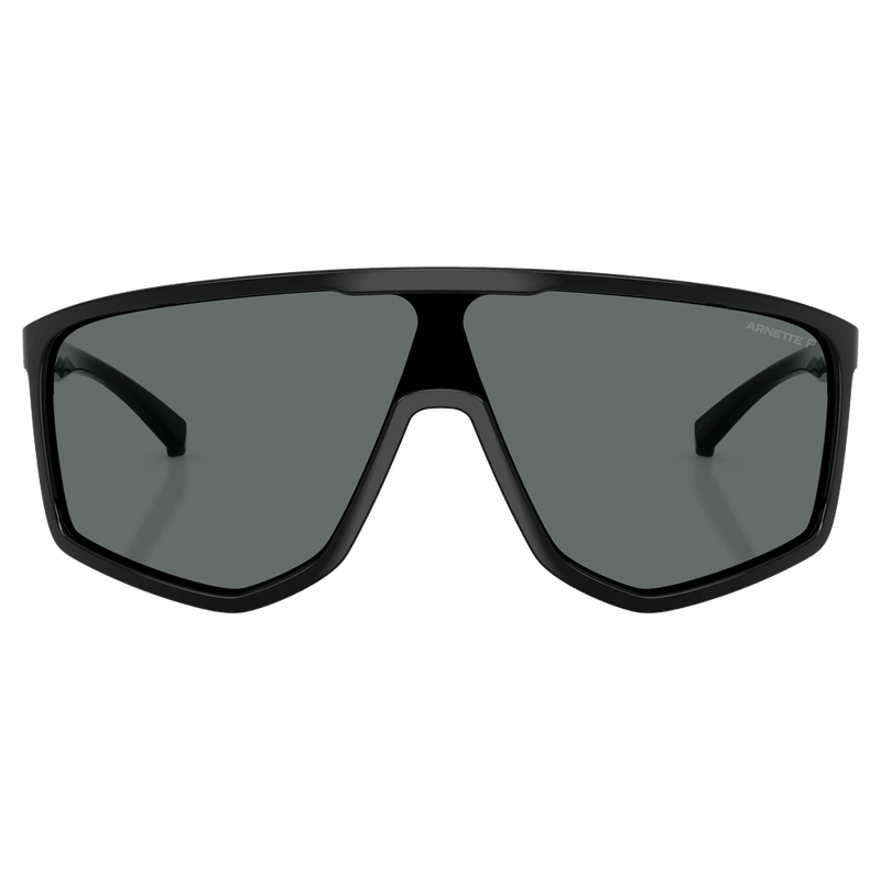 Front view of the Arnette Stripe M Sunglasses in Black, Dark Grey lens, unisex model