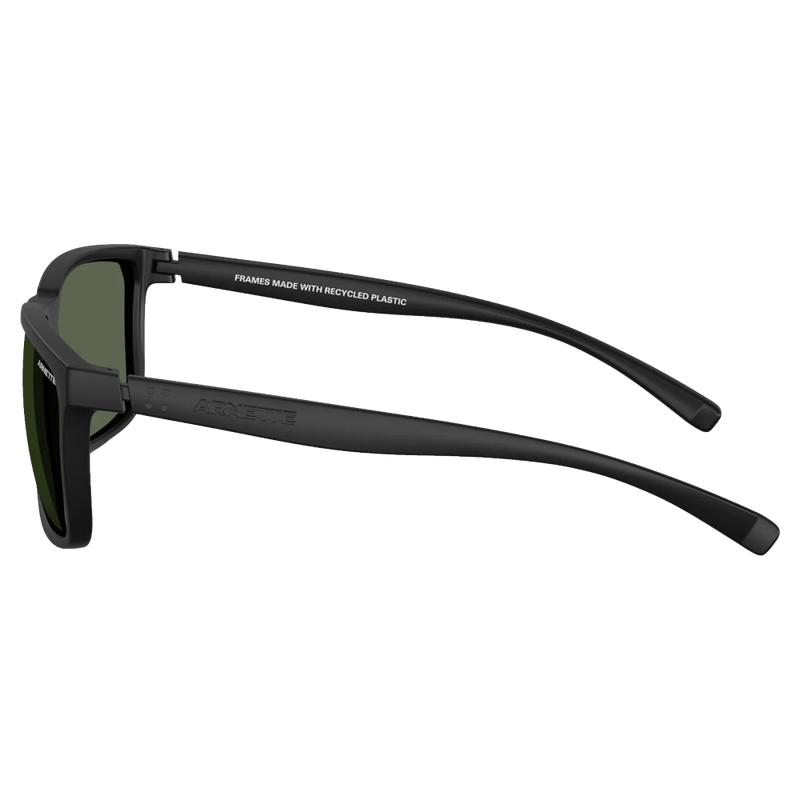 Side view of the Arnette Stripe Sunglasses in Black, Dark Grey lens, unisex model