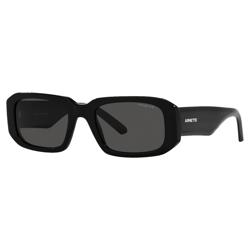 Main view of the Arnette The Kidd Sunglasses in Black, Dark Grey lens, unisex model