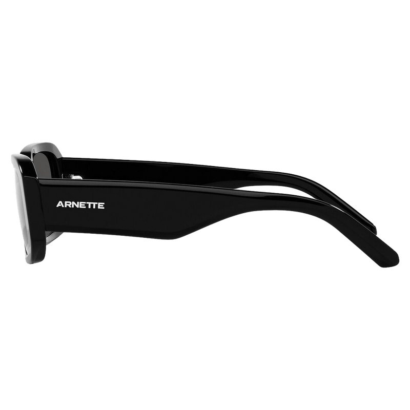Side view of the Arnette The Kidd Sunglasses in Black, Dark Grey lens, unisex model