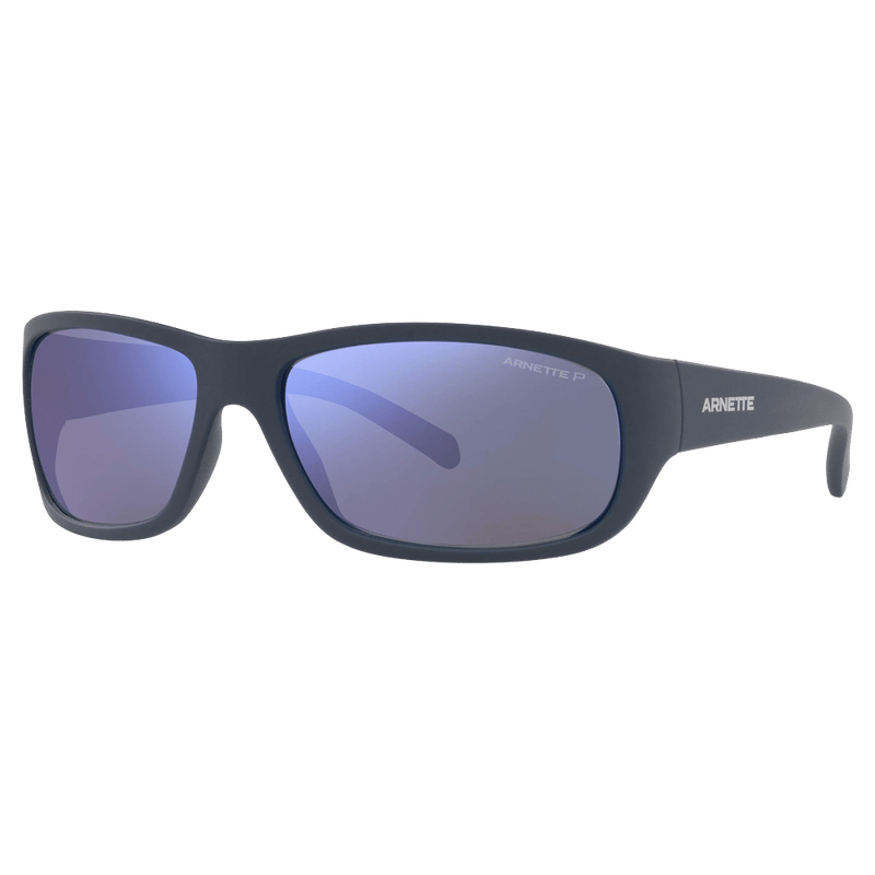 Main view of the Arnette Uka-Uka Sunglasses in Matte Blue, Dark Grey mirror Water Polar lens, unisex model