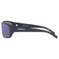 Side view of the Arnette Uka-Uka Sunglasses in Matte Blue, Dark Grey mirror Water Polar lens, unisex model