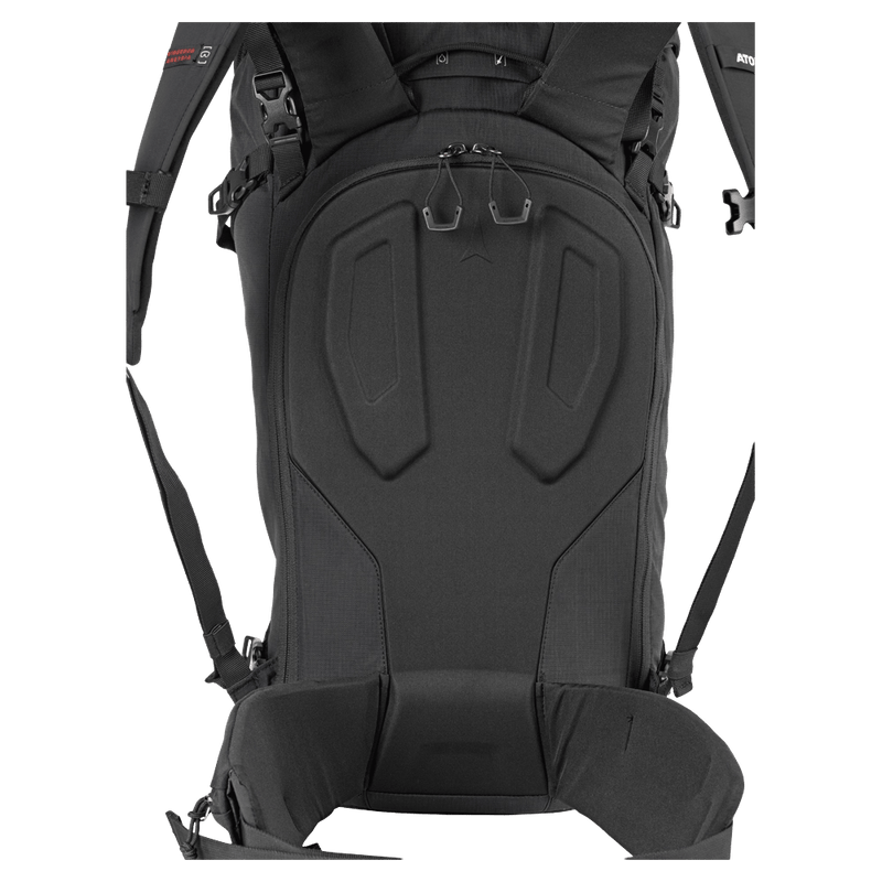 Detail view of the Atomic BACKLAND FR 32+ Backpack in Black colourway, unisex model