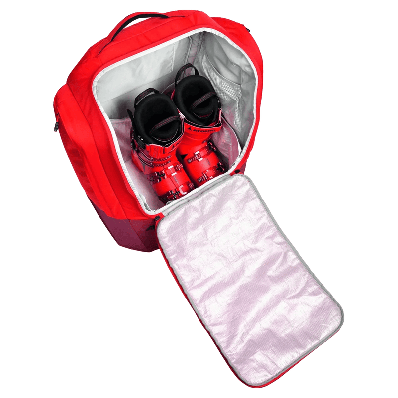 Inside view of the Atomic RS Heated Boot Bag in Red colourway, unisex model