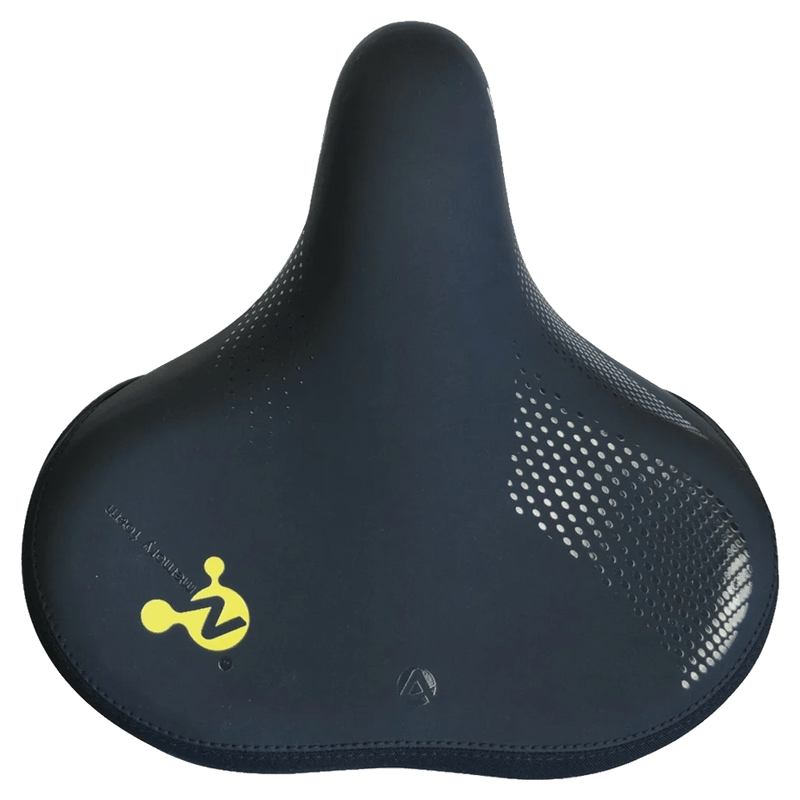 Main view of the Azur Pi Pro Memory Foam Bike Seat in Black colourway, unisex model