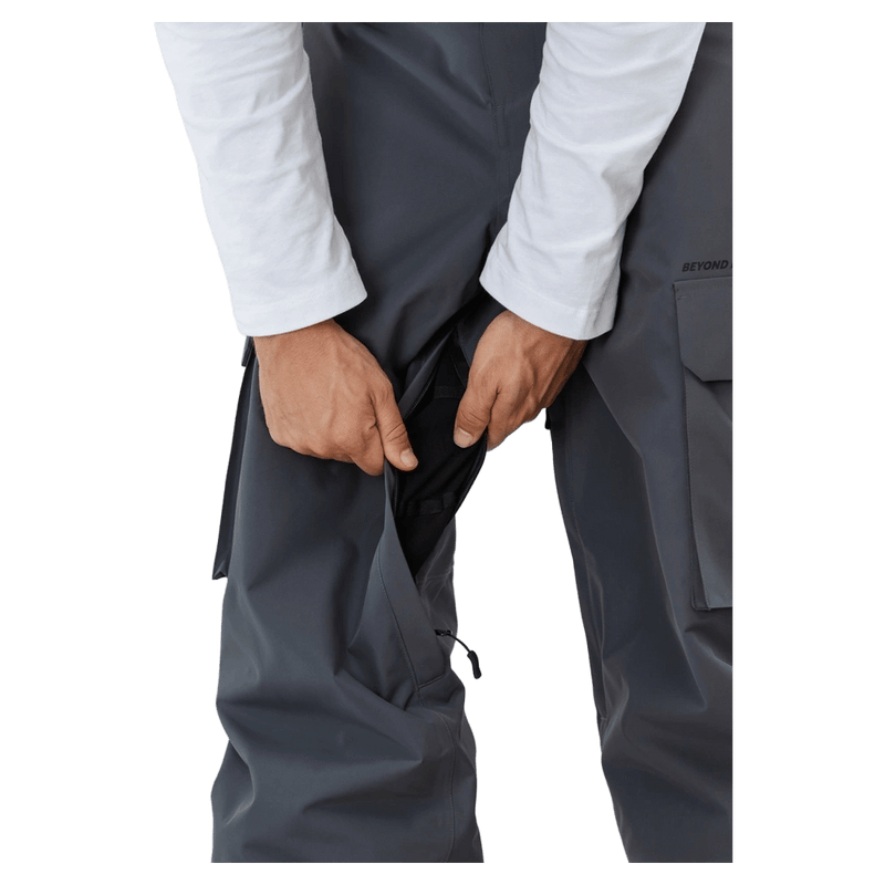 Dark grey Beyond Medals Cargo 2L Snowboard Pants featuring zippered inner thigh vents and side cargo pockets.