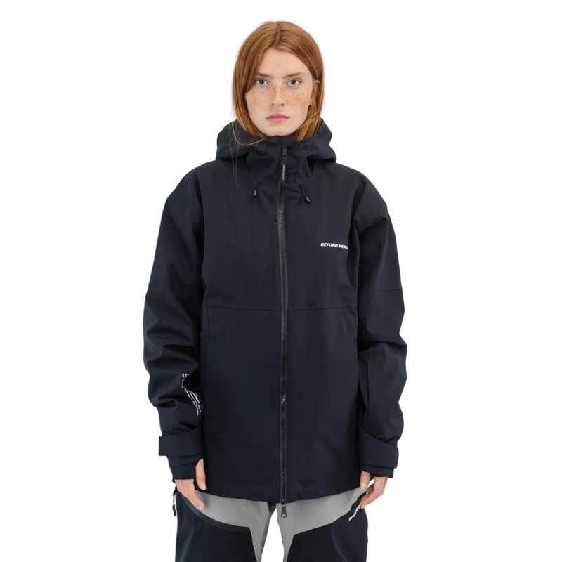 Front view of the Beyond Medals Fullzip 2L snowboard Jacket in Black colourway, unisex's model
