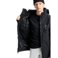 Black Burton [ak] Lz Gore-Tex 2L Down Snowboard Jacket showing quilted interior lining, mesh pocket, and powder skirt.