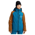 Front view of the Burton AK Embark Snowboard Jacket in Blue Teal and Chestnut colourway, women's model