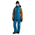 Full-body view of the Burton AK Embark Snowboard Jacket in Blue Teal and Chestnut colourway, women's model