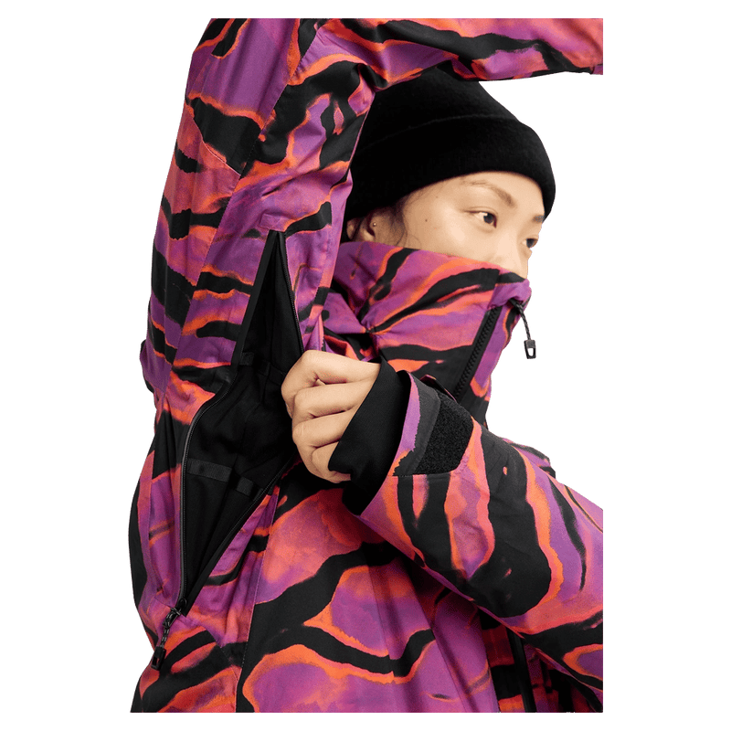 Underarm view of the Burton AK Embark Snowboard Jacket in Slash Multi colourway, women's model