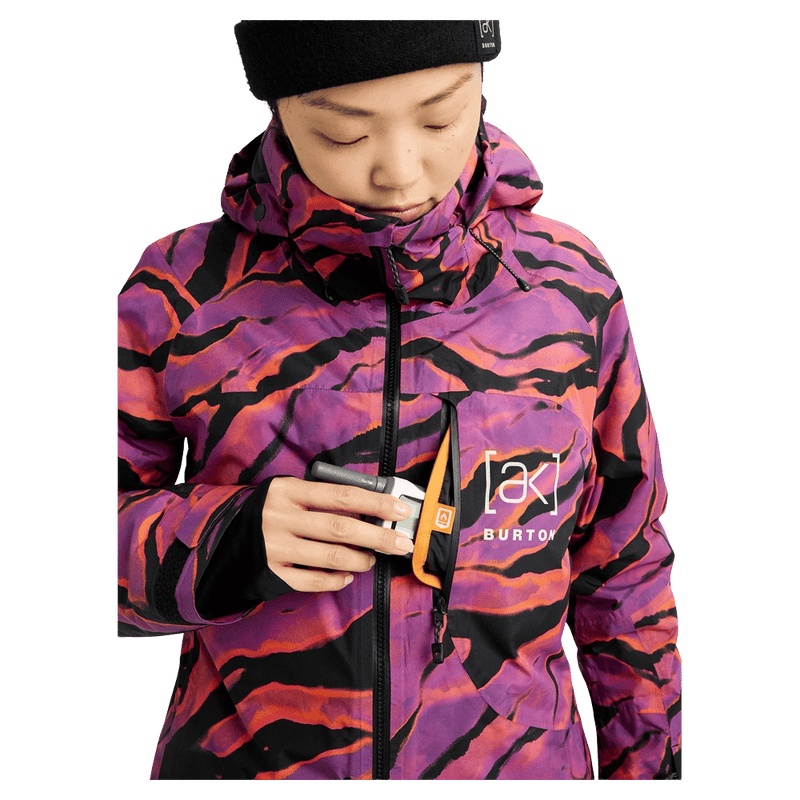 Chest pocket view of the Burton AK Embark Snowboard Jacket in Slash Multi colourway, women's model