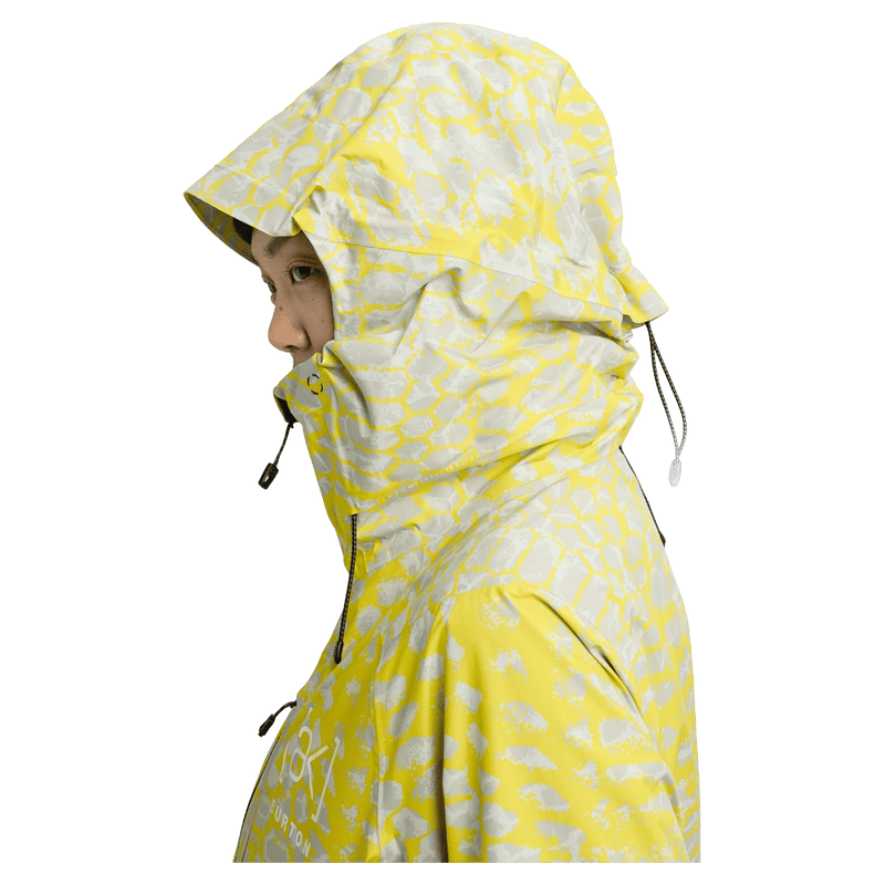 Hood view of the Burton AK Upshift Snowboard Jacket in Atomic Shetter colourway, women's model