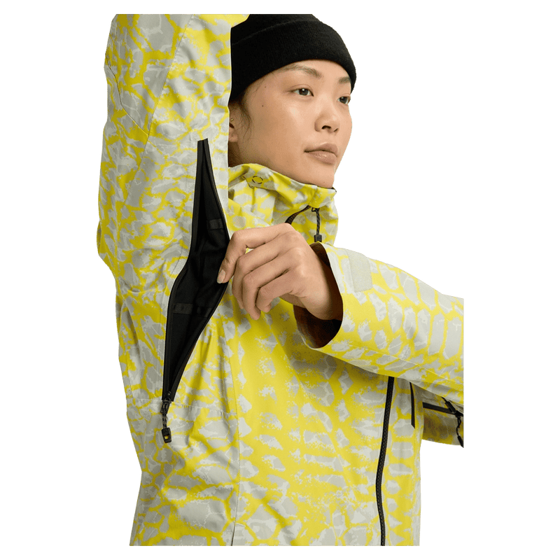 Underarm view of the Burton AK Upshift Snowboard Jacket in Atomic Shetter colourway, women's model
