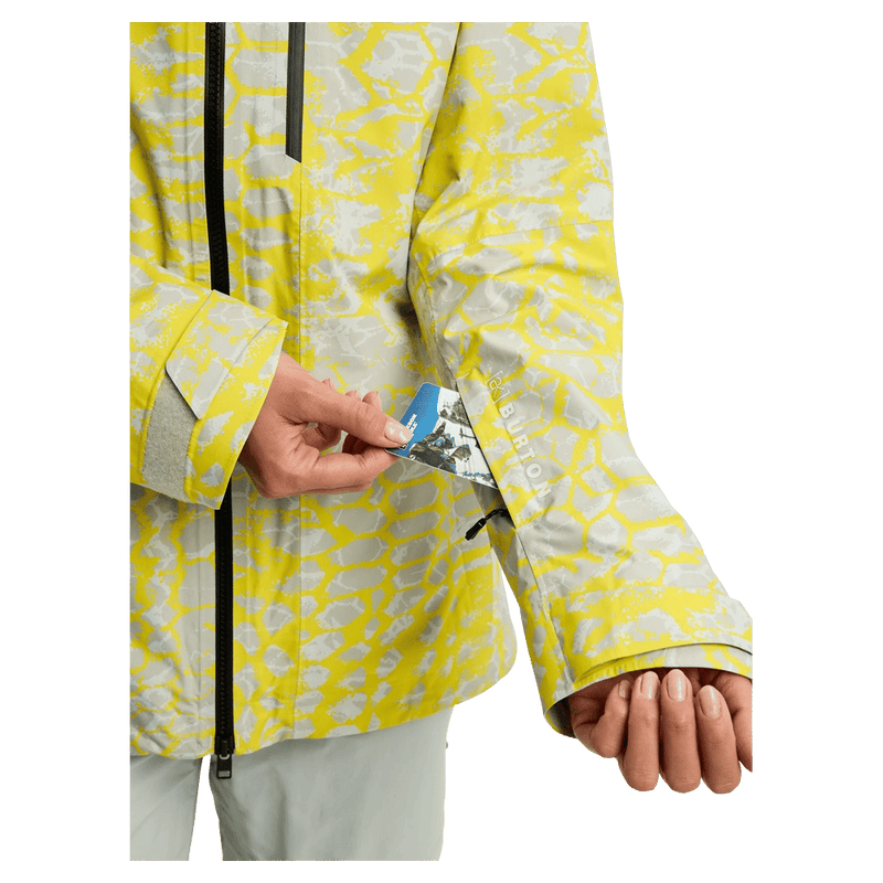 Pass pocket view of the Burton AK Upshift Snowboard Jacket in Atomic Shetter colourway, women's model