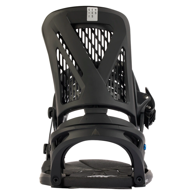 Back view of the Burton Genesis EST Snowboard Bindings in Black colourway, men's model.