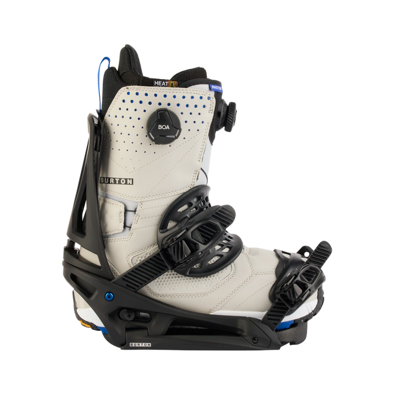 Boot mounted view of the Burton Genesis EST Snowboard Bindings in Black colourway, men's model.
