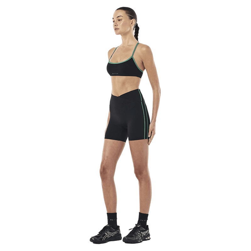 Full side view of P.E Nation Clarity Bike Short - Womens in colour Black Amazon.