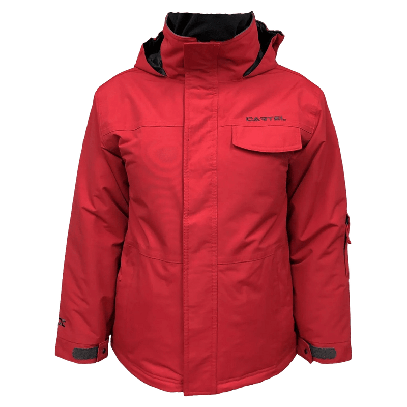 Main view of the Cartel Manfred Jacket in Red colourway, kids model