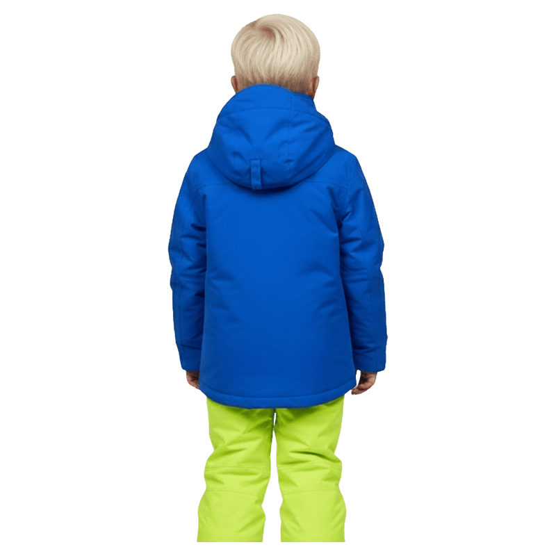 Back view of the Cartel Manfred Jacket in Stratos colourway, kids model