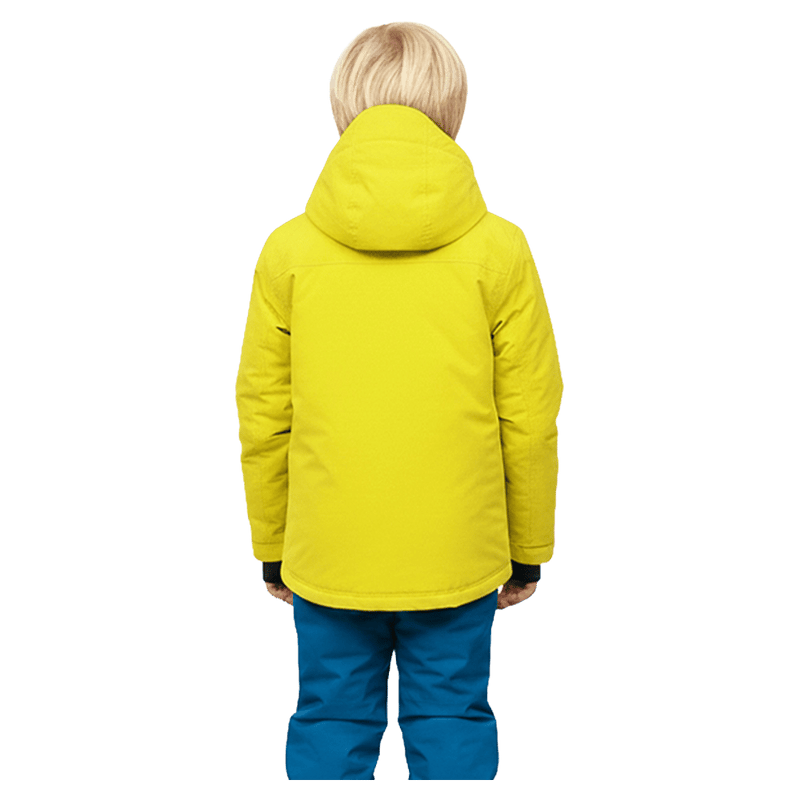 Back view of the Cartel Manfred Jacket in Yuzu colourway, kids model