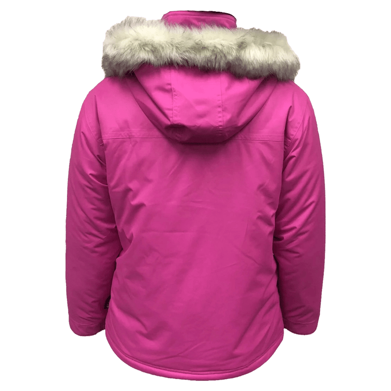 Back view of the Cartel Peaches Jacket in Azalea colourway, kids model